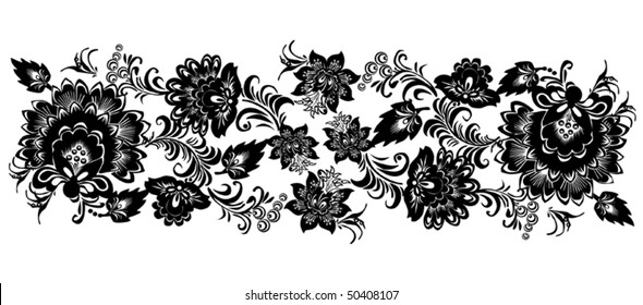 illustration with black flower stripe isolated on white background