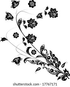 illustration with black flowers on white background