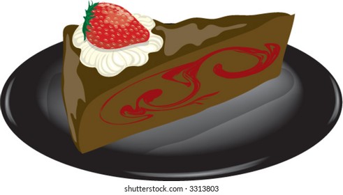 Illustration of a black forest cake on a plate