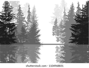 illustration with black forest isolated on white background