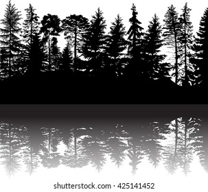illustration with black forest isolated on white background