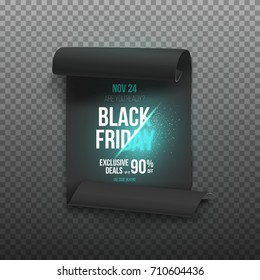 Illustration of Black Friday Poster. Realistic Vector Paper Scroll Template Isolated on Transparent Background