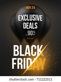 Illustration of Black Friday Poster Template with Realistic Balloons and Vector Explosion Effect