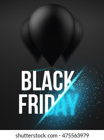 Illustration of Black Friday Sale Air Balloon Poster Template with Explosion Effect. Realistic Vector EPS10 Air Balloons Background