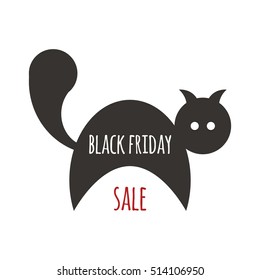 illustration for black friday sale with black cat and red text on white background. flat style. vector eps-10