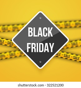 Illustration of Black Friday Sale Sign with a Black Friday Discount Blurred Vector Signs on a Yellow Background