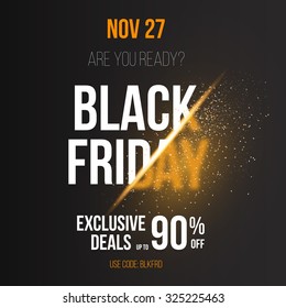 Illustration of Black Friday Sale Vector Exlosion Poster Template. Huge November 27th Sale Background