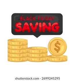 Illustration of black friday saving with stacked coins