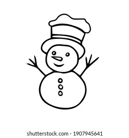 Illustration of a black fun snowman isolated on a white background for Christmas decoration