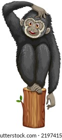 Illustration of a black gibbon on a log