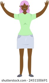 Ilustración de una chica negra en estilo plano. Ilustración plana sobre el tema de la positividad corporal.