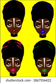 illustration of black girls with tribal facial paint