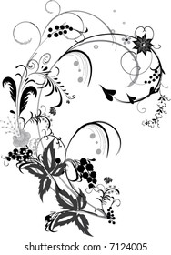 illustration with black and gray flower decoration