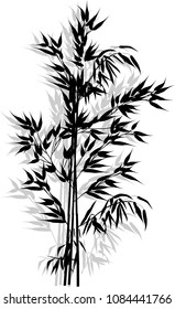 illustration with black and grey bamboo branches silhouette isolated on white background