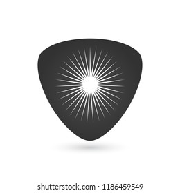 Illustration of a black guitar pick icon with a sun, vector illustration.