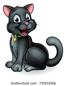 An illustration of a black Halloween witches cat cartoon character