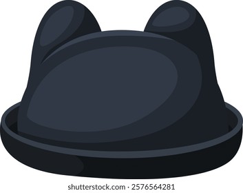 Illustration of a black hat featuring playful cat ears, blending fashion and fun. Ideal for design projects related to style, accessories, or animal themed apparel