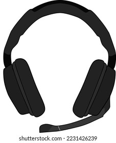 Illustration of a black headset. Can be used as a poster or design element.