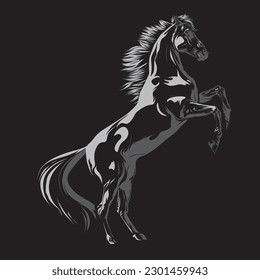 Illustration of black horse isolated on black