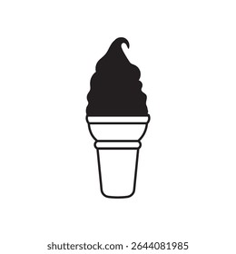 Illustration of a black ice cream cone with a white cone, simple and clean design on a white background