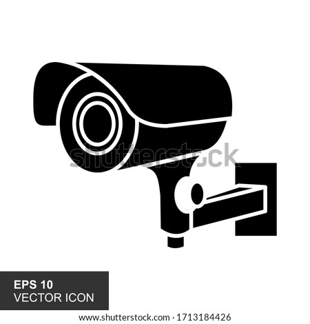 Illustration of black icon for an isolated CCTV camera on a white background.