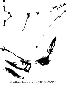 Illustration der schwarzen Farbspritzer mit leuchtenden weißen Augen auf Vektorgrafik