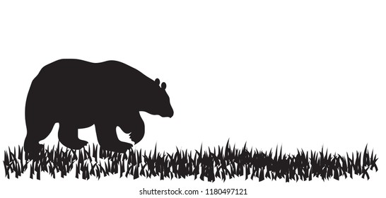 Illustration of Black isolated silhouette of polar bear on white background.