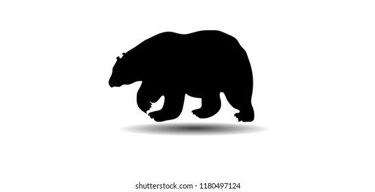 Illustration of Black isolated silhouette of polar bear on white background.