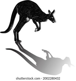 illustration with black kangaroo silhouette isolated on white background