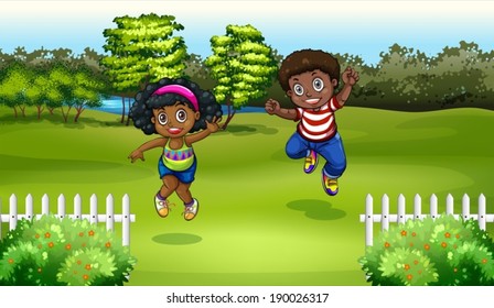 Illustration of the black kids near the trees