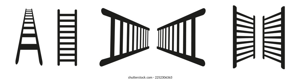 Illustration with black ladder on white background. Perspective ladder vector icon.