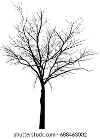 ilustración con silueta de árbol grande negra aislada en fondo blanco