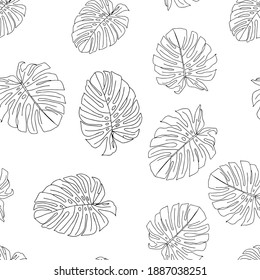 Illustration of a black leaves monstera isolated on a white background. Seamless pattern