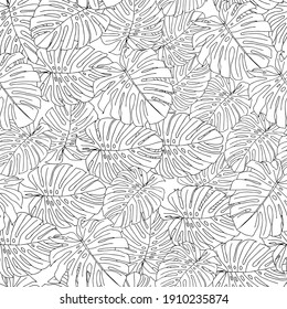 Illustration of a black leaves monstera isolated on a white background. Seamless pattern