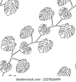 An Illustration of a black leaves monstera isolated on a white background. Seamless pattern