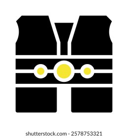 Illustration of a black life vest with yellow accents