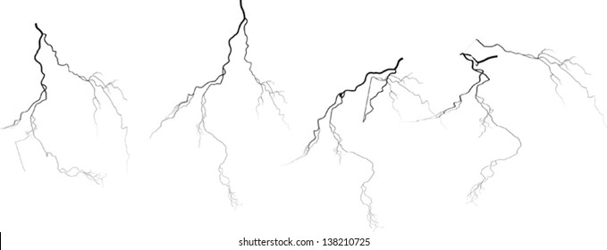 illustration with black lightning collection isolated on white background