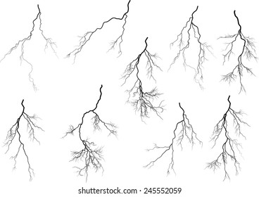 illustration with black lightning collection isolated on white background