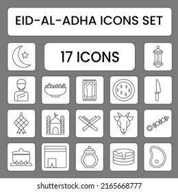 Ilustración Del Conjunto O Símbolo De Icono De Eid Al Adha De Estilo Lineal Negro.