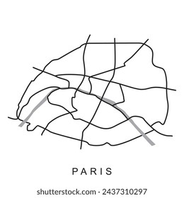 Ilustración de líneas negras formando un mapa de París, Francia, vector