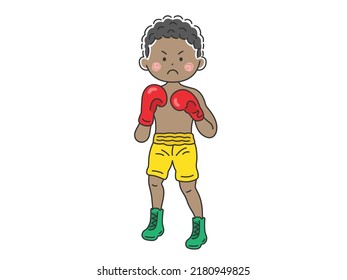 Illustration Of A Black Male Boxer In A Fighting Pose.