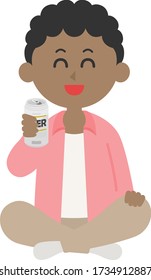 Illustration of a black man sitting and drinking beer.