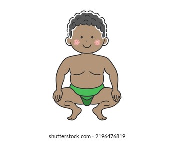 An illustration of a black man in the sumo club, wearing a mawashi.