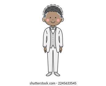 Illustration of a black man wearing a white tuxedo.