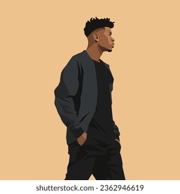 Illustration of Black Men standing in side pose, Vector 