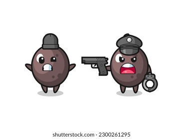 ilustración del ladrón negro de olivo con las manos arriba pillada por la policía, diseño de estilo lindo para camiseta, pegatina, elemento logo