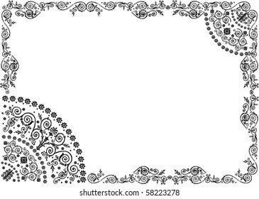 illustration with black openwork frame decoration on white background