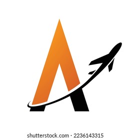 Illustration of Black and Orange Letter A with an Airplane isolated on a White Background