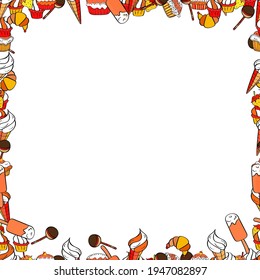 Illustration in black, orange and white colors. Seamless pattern.Hand drawn doodle frames. Vector illustration.