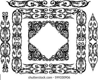 illustration with black ornament elements on white background